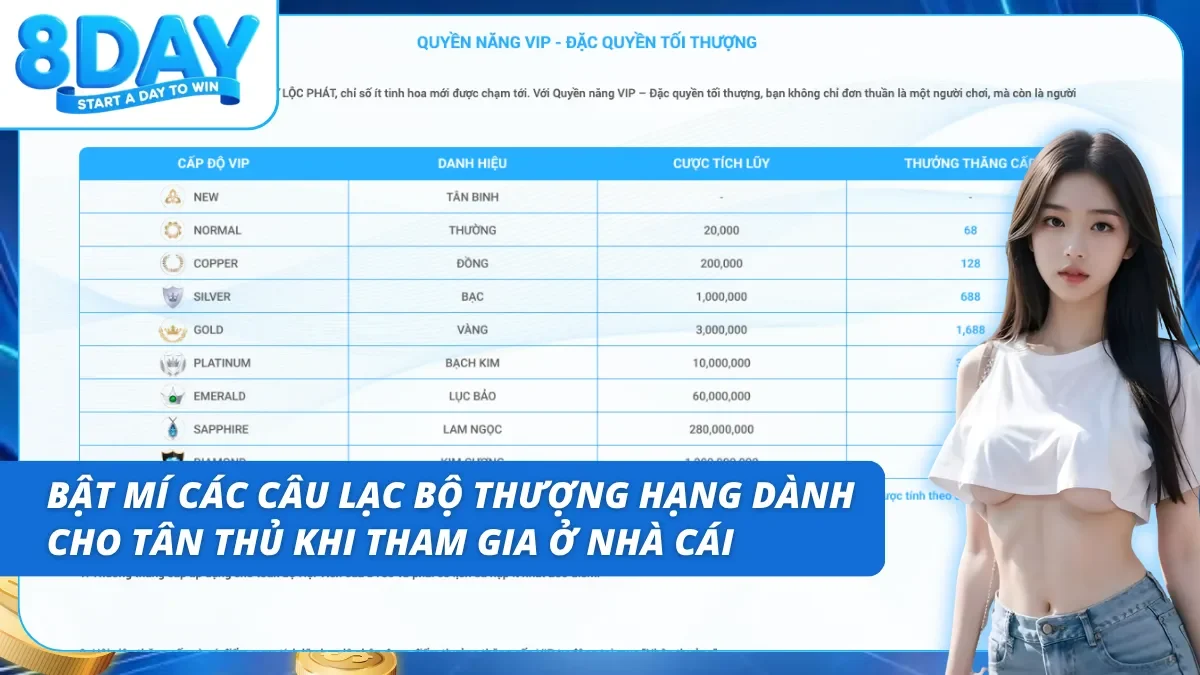Top các bậc hạng tích lũy đang có ở nhà cái cho Newbie